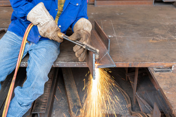 H-beam steel cutting with Hand Gas Cutting Torches.