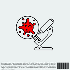 Virus, bacteria and microscope line, linear icon, symbol, sign. coronavirus, COVID-19 icon, logo black and red on white background. 2019-ncov simple