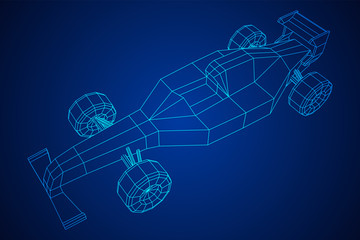 F1 car bolide formula one speed concept. Wireframe low poly mesh vector illustration.