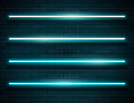 Modern Neon Blue Glowing Lines Banner on Dark Empty Grunge Brick Background