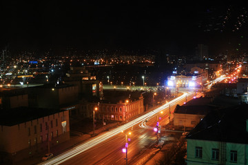Fototapeta na wymiar View of the night city of Chelyabinsk
