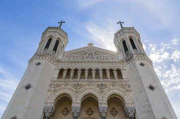 Basilica Notre-Dame de Fourviere on the Fourviere hill, dedicated to the Virgin Mary. It built between 1872 and 1884. Lyon. France.