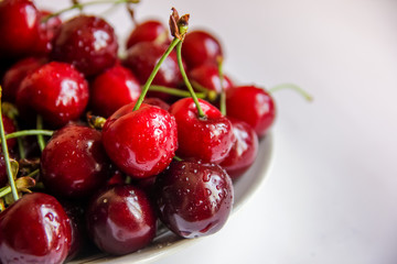 cherry berries close up macro in white