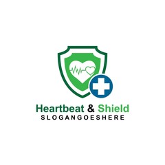 Shield, Heartbeat pulse and cross Coloured blue Logo Template Design vector for Business medical, Emblem, Design concept, Creative Symbol, Icon