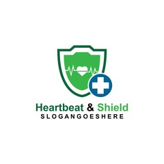 Shield, Heartbeat pulse and cross Coloured blue Logo Template Design vector for Business medical, Emblem, Design concept, Creative Symbol, Icon