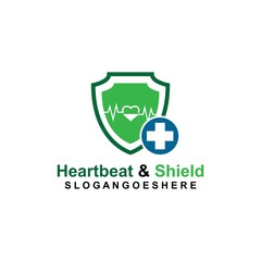 Shield, Heartbeat pulse and cross Coloured blue Logo Template Design vector for Business medical, Emblem, Design concept, Creative Symbol, Icon