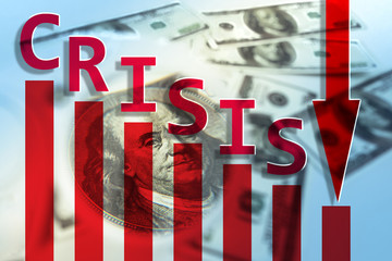 Crisis. Dollars are scattered on the table. Concept - the lack of money. Financial crisis in the...