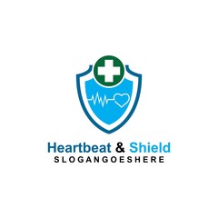 Shield, Heartbeat pulse and cross Coloured Green Logo Template Design vector for Business medical, Emblem, Design concept, Creative Symbol, Icon