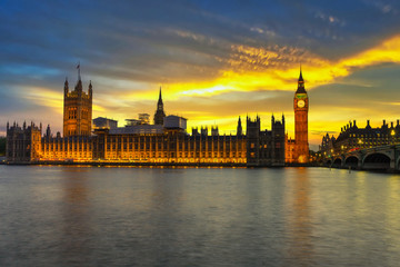Fototapeta na wymiar Big Ben and Palace of Westminster in London at sunset, UK