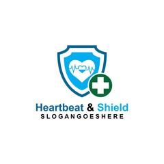 Shield, Heartbeat pulse and cross Coloured Green Logo Template Design vector for Business medical, Emblem, Design concept, Creative Symbol, Icon
