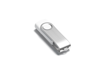 Blank white closed usb stick mockup, side view