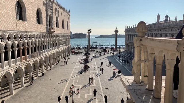 VENICE, ITALY - JANUARY 22, 2020. Piazza San Marco Venice. Architecture in San Marco Square. Venice architectural details in the city center.