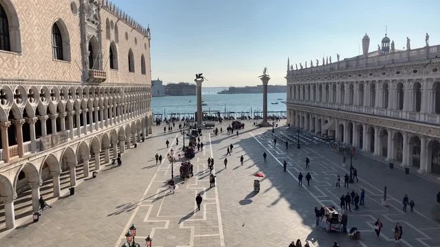 VENICE, ITALY - JANUARY 22, 2020. Piazza San Marco Venice. Architecture in San Marco Square. Venice architectural details in the city center.