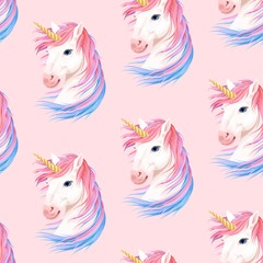 Vector seamless pattern with cute white unicorn