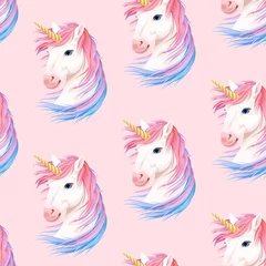 Wall murals Unicorn Vector seamless pattern with cute white unicorn
