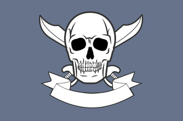 Vector Isolated Illustration of a Skull with Two Crossed Swords and Banner