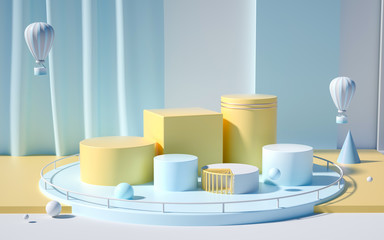 Creative drawing of 3D simulation scene color product exhibition stand