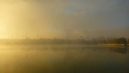 Industrial factory at dawn. Metallurgical factory background.
