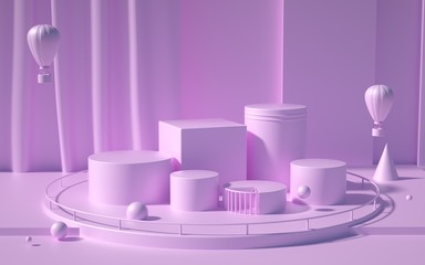 Creative drawing of 3D simulation scene color product exhibition stand