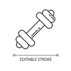 Dumbbell pixel perfect linear icon. Gym equipment. Sports goods. Active lifestyle. Power lifting. Thin line customizable illustration. Contour symbol. Vector isolated outline drawing. Editable stroke
