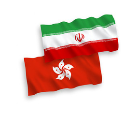 Flags of Iran and Hong Kong on a white background
