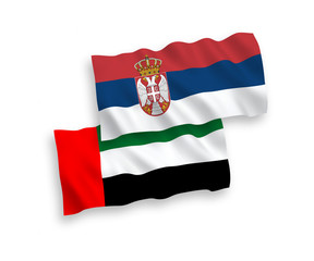 Flags of United Arab Emirates and Serbia on a white background