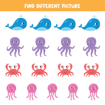 Find picture which is different from others. Sea animals.