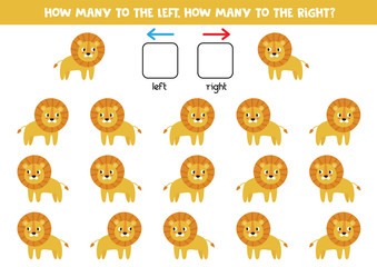Spatial orientation for kids. Left or right. Cute cartoon lions.