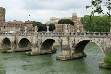 Obraz premium View of the bridge leading to the Castle of the Holy Angel (Castel Sant'Angelo); Rome, Italy, Europe
