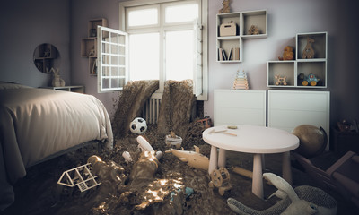 3d image of a girl's bedroom flooded by mood