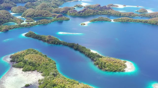 A maze of limestone islands rise from Raja Ampat's beautiful seascape. This area in Indonesia is known to be the heart of marine biodiversity and is a popular destination for divers and snorkelers.