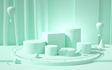 Creative drawing of 3D simulation scene color product exhibition stand