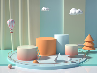 Creative drawing of 3D simulation scene color product exhibition stand