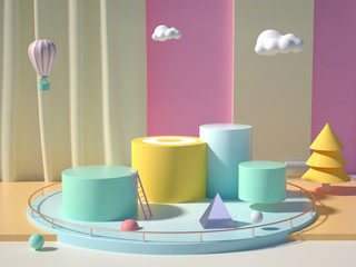 Creative drawing of 3D simulation scene color product exhibition stand