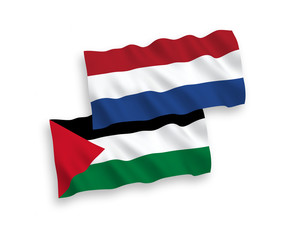 Flags of Palestine and Netherlands on a white background