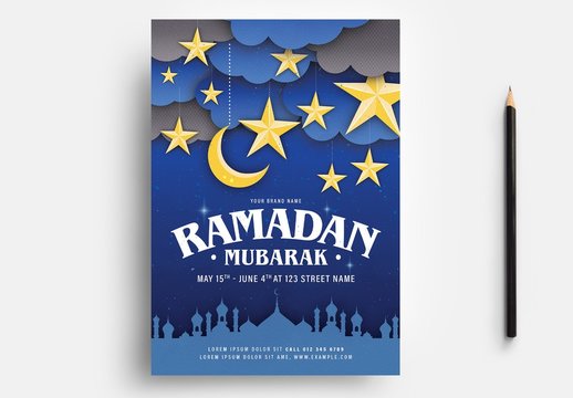 Ramadan Flyer Layout with Crescent Moon and Stars