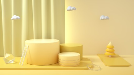 Creative drawing of 3D simulation scene color product exhibition stand