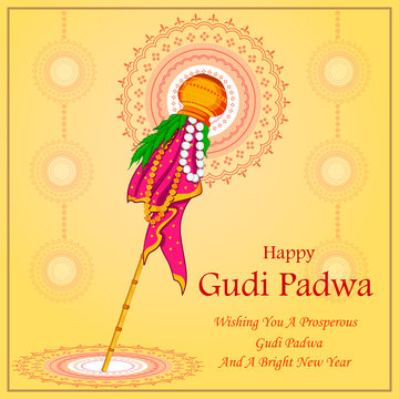 vector illustration of Gudi Padwa holiday religious festival background of Maharashtra India