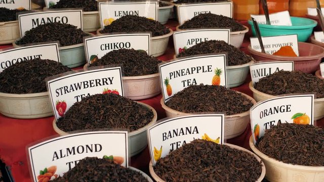 Indian tea and spices at Anjuna flea market in Goa, India