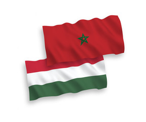 Flags of Morocco and Hungary on a white background