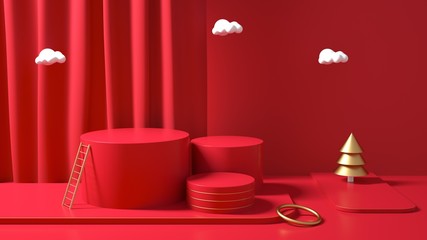 Creative drawing of 3D simulation scene color product exhibition stand