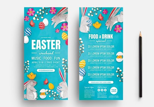 Easter Flyer Layout with Spring Rabbit Illustrations