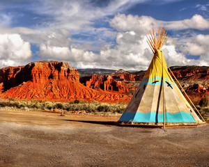 American Indian teepee tent desert landscape - Powered by Adobe