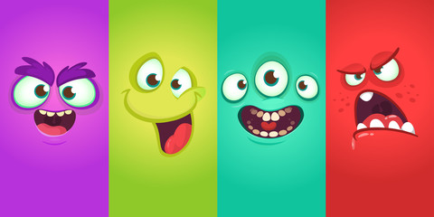 Cartoon monster faces set. Vector collection of four Halloween monster avatars with different face expressions. Halloween design © drawkman