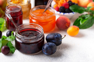 Assortment of different jams in jars