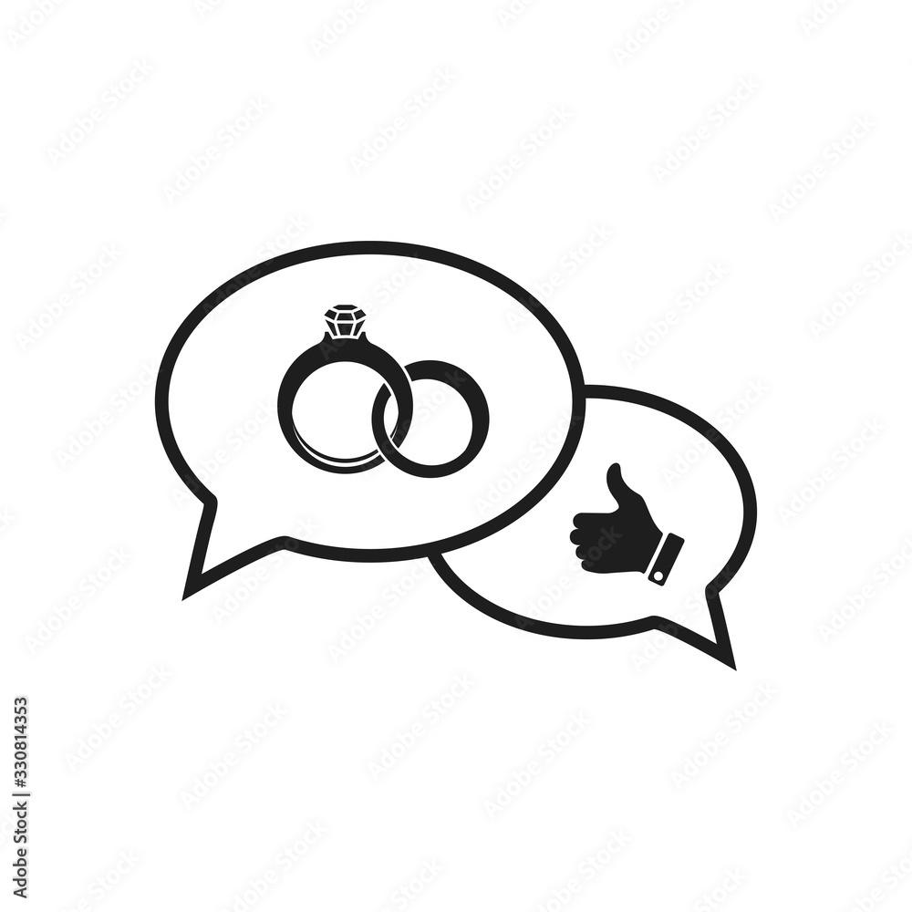 Sticker diamond ring vector icon and hand icon inside bubble speech icon