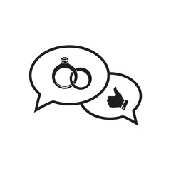 diamond ring vector icon and hand icon inside bubble speech icon