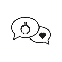 diamond ring vector icon and love icon inside bubble speech icon