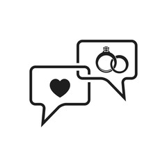 diamond ring vector icon and love icon inside bubble speech icon