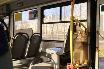 city ​​bus inside view blue seats